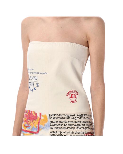 MARINE SERRE White Graphic Printed Bustier Midi Dress