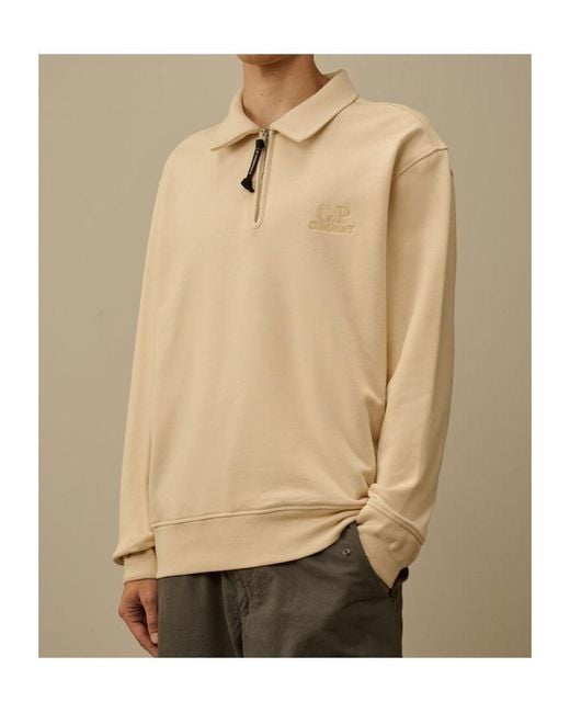 C P Company Natural Diagonal Raised Fleece Half Zip Sweatshirt for men