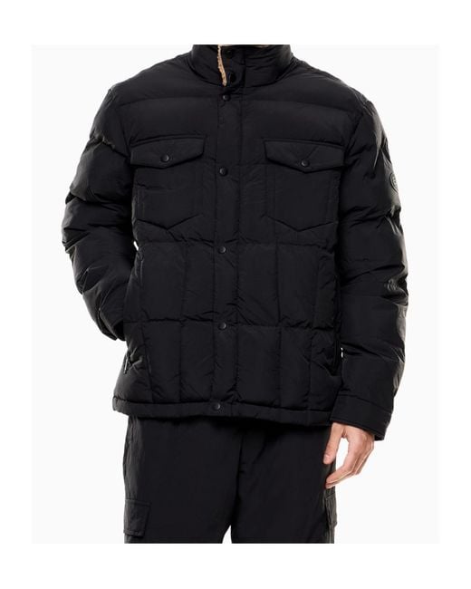 EA7 Blue Long-Sleeved Cotton-Padded Jacket for men