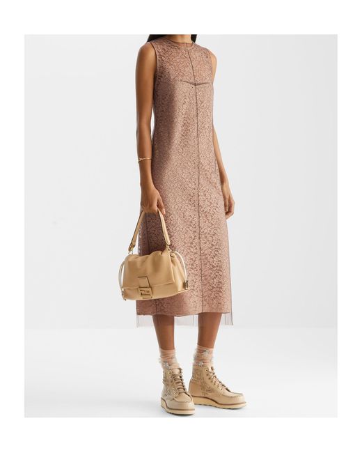 Fendi Natural Floral Lace Detailed Sleeveless Midi Dress