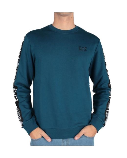 Emporio Armani Blue Round-Neck Cotton Long-Sleeved Sweater for men