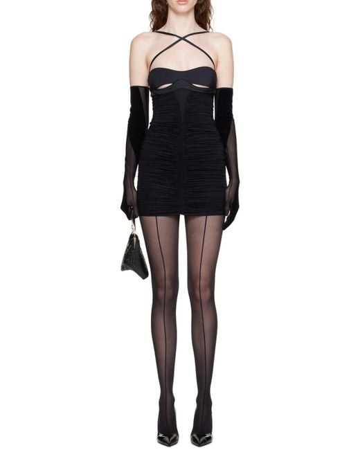 Mugler Black Cut-Out Detail Ruched Minidress
