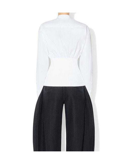 Alaïa White Cotton Poplin Shirt With Ribbed Waist