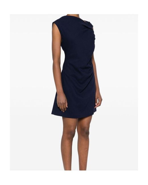 MSGM Blue Twist Detailed Asymmetric Neck Mini Dress