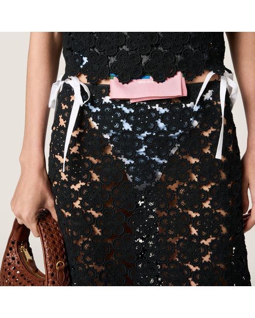 Miu Miu Black Cotton Macramé Mini Skirt