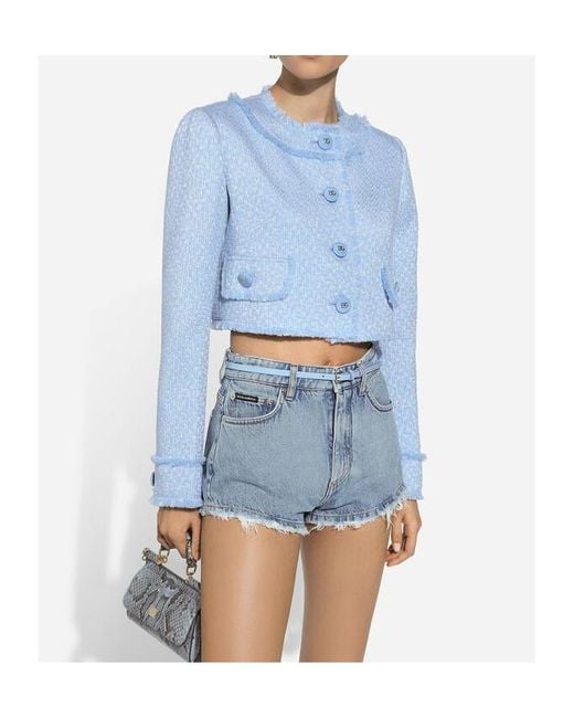 Dolce & Gabbana Blue Rachel Short Tweed Jacket