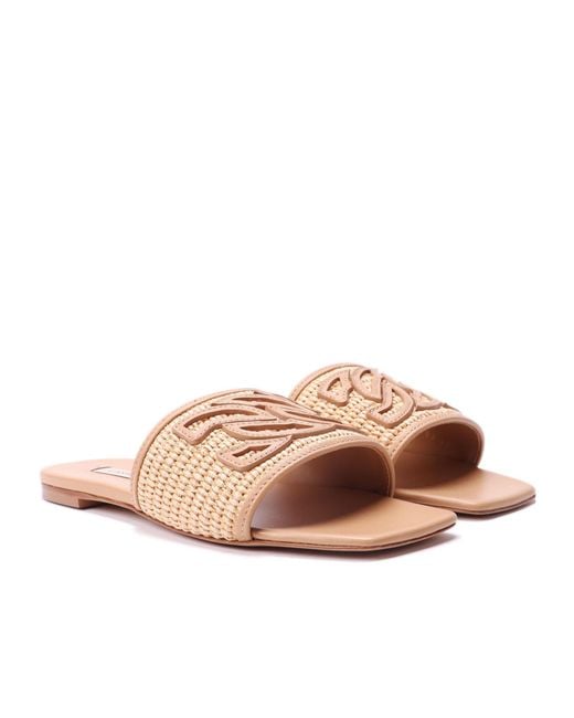Casadei Pink Portofino Logo-Patch Square-Toe Slides