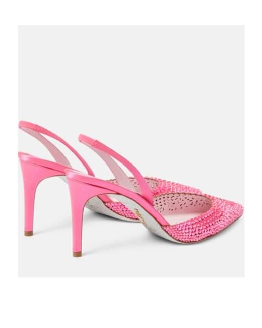 Rene Caovilla Pink Embellished Satin Slingback Sandals
