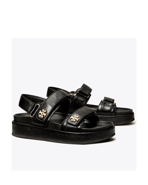 Tory Burch Black Motif Logo Plaque Double Strapped Sandals