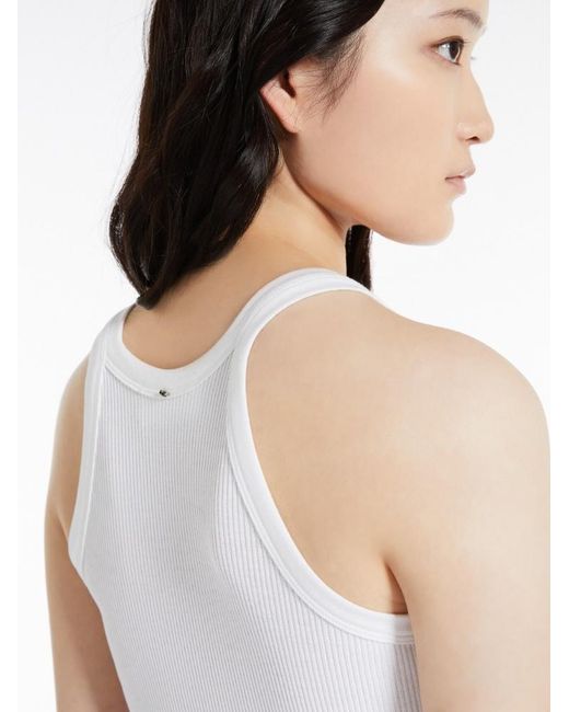 Sportmax White Ribbed Sleeveless Top