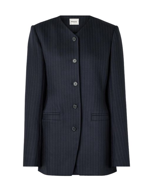 Khaite Blue Naran Pinstriped Herringbone Woven Blazer