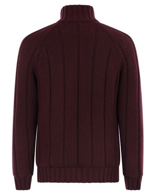 Brunello Cucinelli Red Cashmere Knit Down Jacket With Zip for men