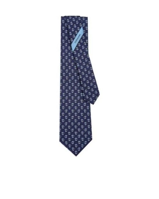 Ferragamo Blue Dragon Pattern Tie for men