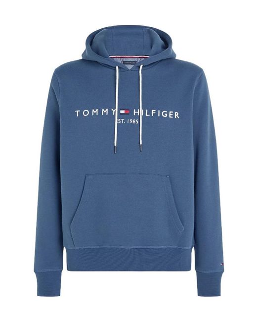 Tommy Hilfiger Blue Logo Fleece Drawstring Hoody for men