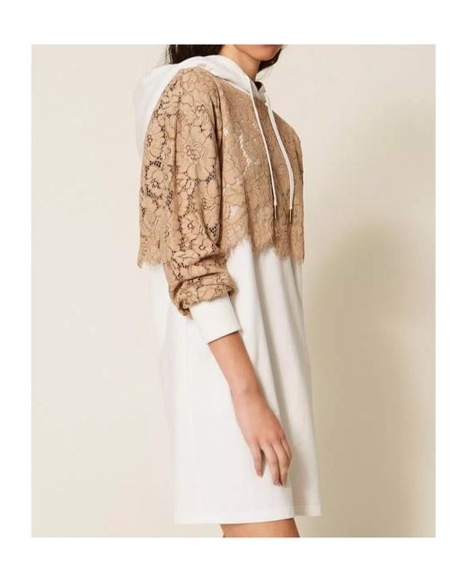 Twinset White Lace-Detail Hooded Dress