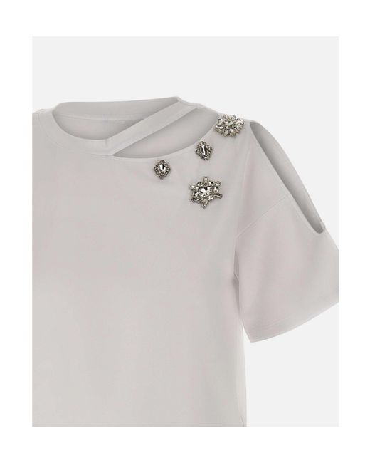 Liu Jo White Cut-Out Embellished T-Shirt