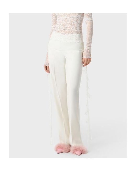 Blumarine White Lace-Detailed Draped Trousers