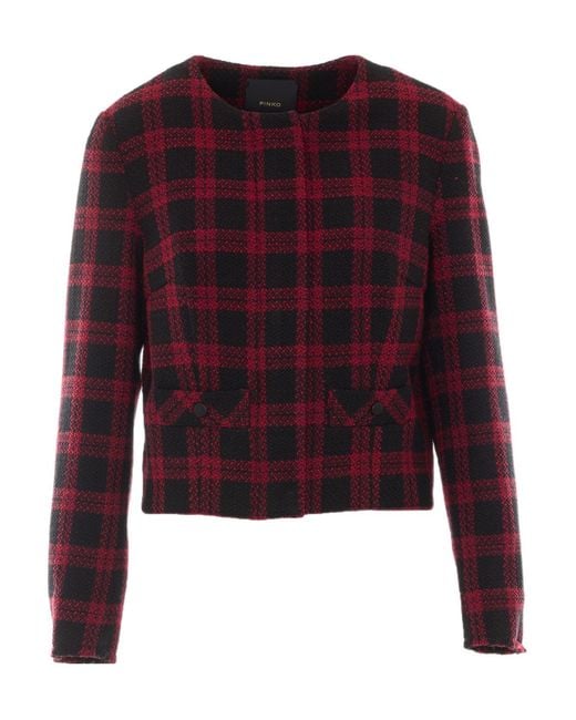 Pinko Red Checked Tweed Jacket