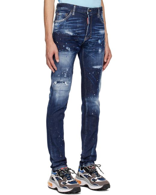 DSquared² Blue Mid-Rise Distressed Skinny Jeans for men
