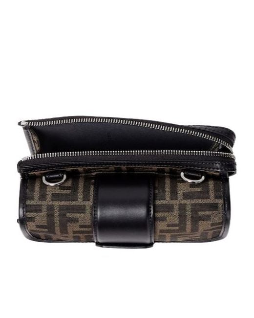 Fendi Black Double Baguette Ff Jacquard Crossbody Bag for men