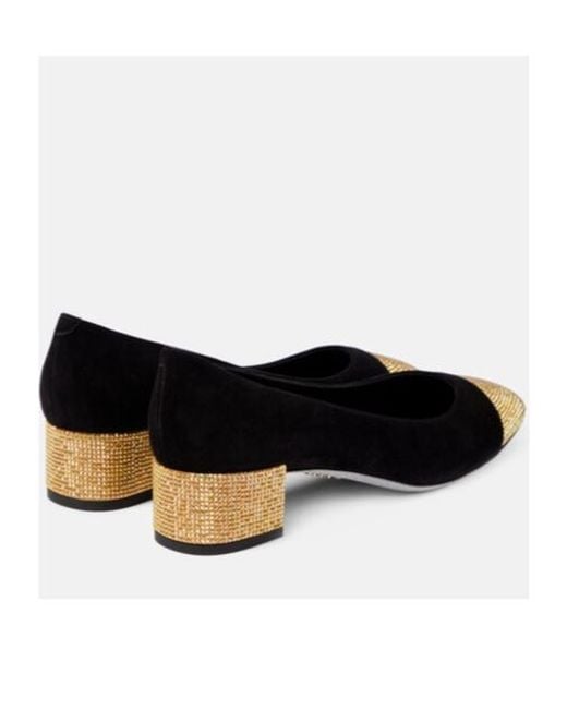 Rene Caovilla Black Bonnie Embellished Suede Pumps