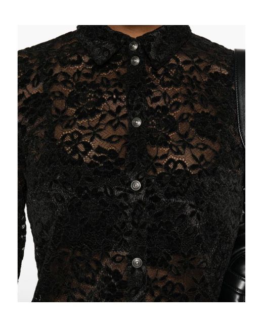 Versace Jeans Black Couture Lace-Detailed Long-Sleeved Shirt