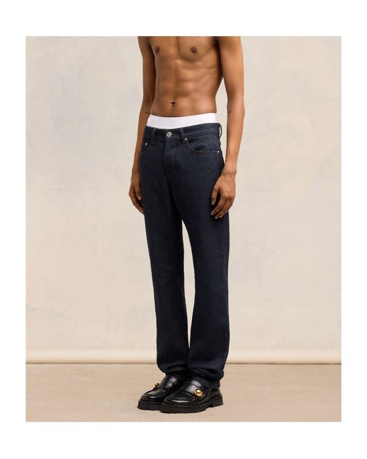 AMI Blue Ami Logo Patch Straight-Leg Jeans for men