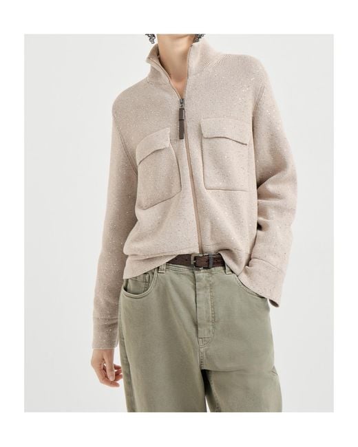 Brunello Cucinelli Natural Sequined Zipped Jacket