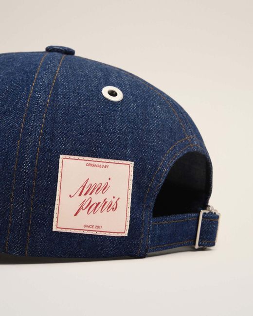AMI Blue Ami Denim Logo Baseball Hat for men