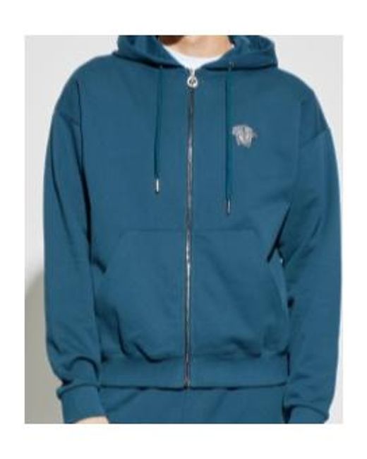 Versace Blue Zip-Up Drawstring Hoodie for men