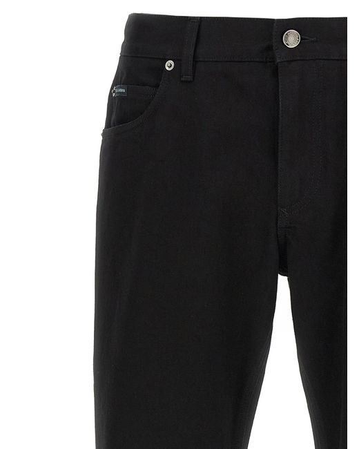 Dolce & Gabbana Black Mercury Logo Plaque Straight Leg Jeans for men