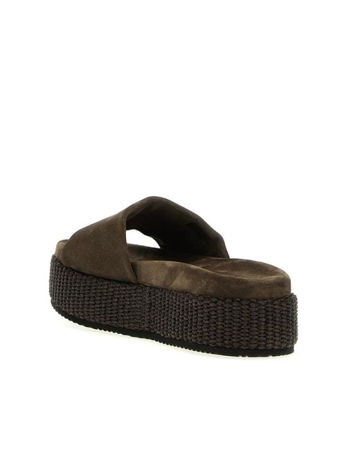 Brunello Cucinelli Brown Suede Flatform Slides