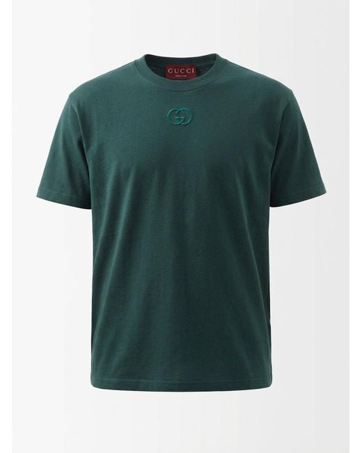 Gucci Green Cotton T-Shirt With Gg Incrocio Logo Detail
