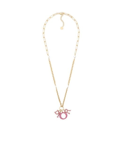 Dior White Logo Pattern Pendant Necklace