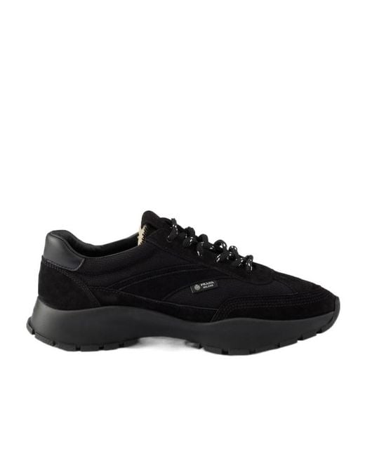 Prada Black Mesh Fabric And Suede Sneakers