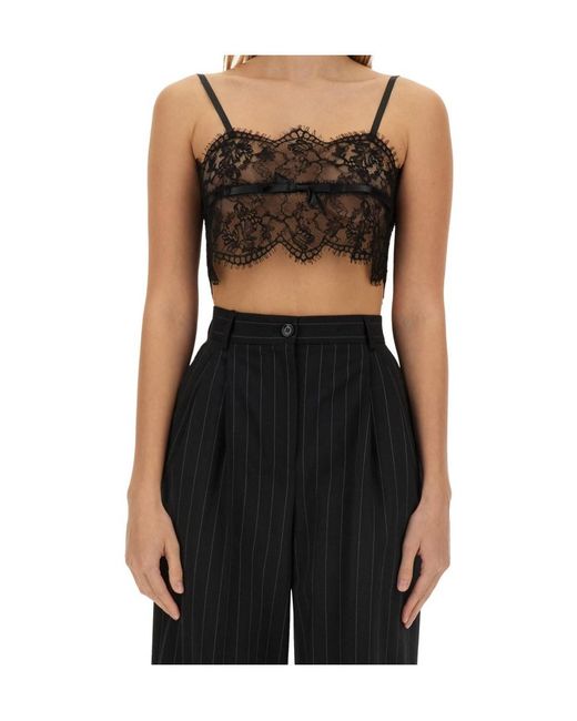 Dolce & Gabbana Black Classic Lace Detailed Lingerie Top