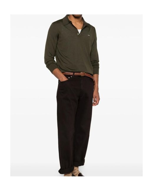 Prada Green Long-Sleeved Knitted Polo Shirt for men