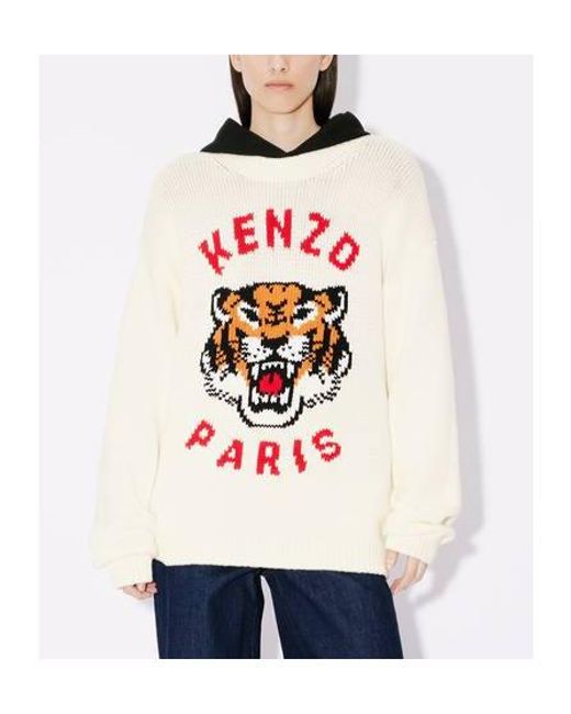 KENZO White Lucky Tiger Knitted Jumper for men
