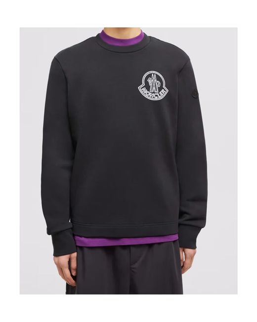Moncler Black Logo Printed Crewneck Sweatshirt for men
