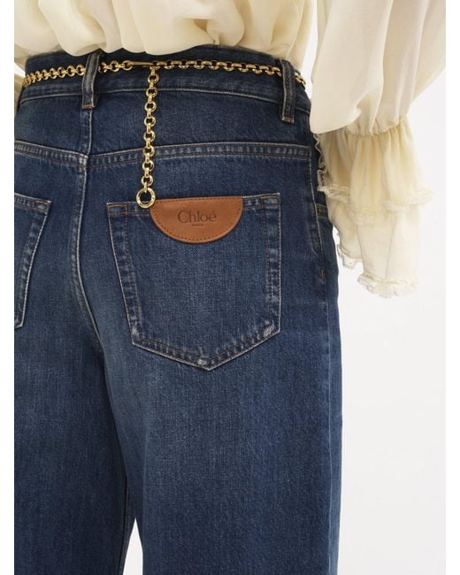 Chloé Blue Chloé Logo Patch Wide-Leg Jeans