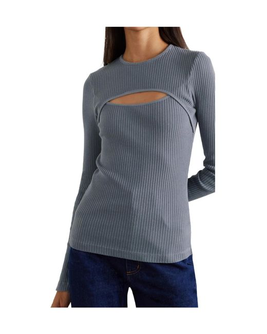 Agolde Blue Cutout Ribbed Cotton Top