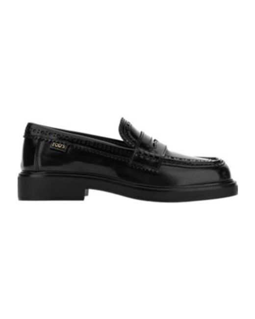 Tod's Black Brogue-Trim Almond Toe Loafers