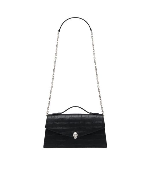 McQueen Black Skull Crocodile-Effect Shoulder Bag