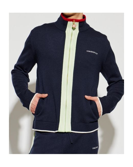Casablanca Blue Logo-Embroidered Zip-Up Cardigan for men