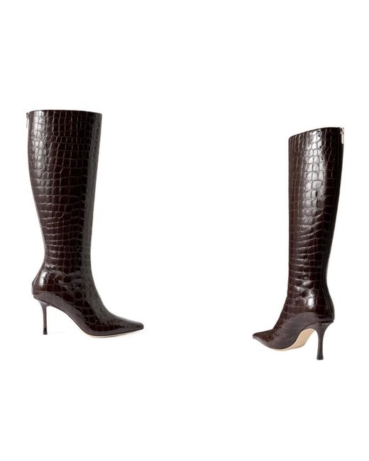 Jimmy Choo White Croc-Effect Leather Knee Boots
