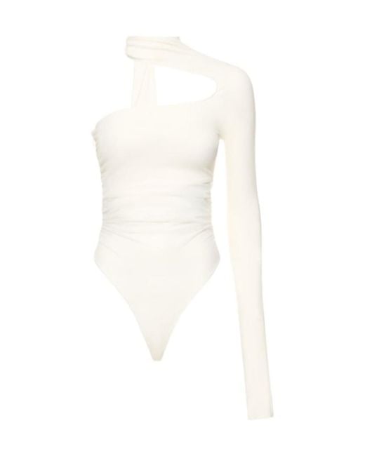 Mugler White Asymmetrical Mesh Jumpsuit