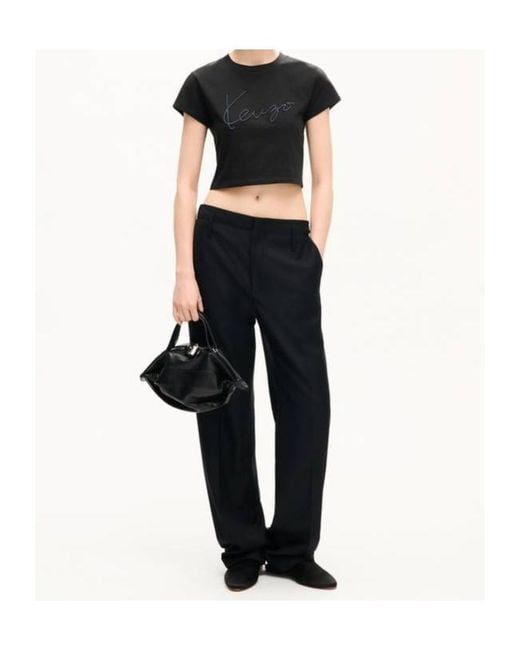 KENZO Black Signature' Embroidered Cropped T-Shirt
