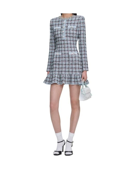 Self-Portrait Blue Check Knit Mini Dress