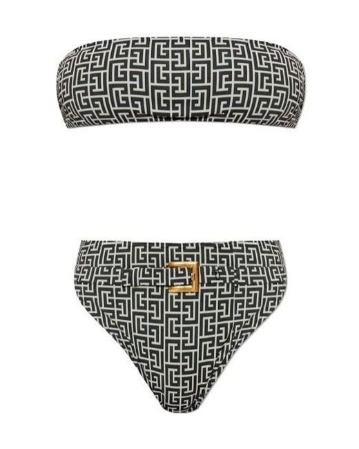 Balmain Black Logo Monogram Two Piece Swimsuit