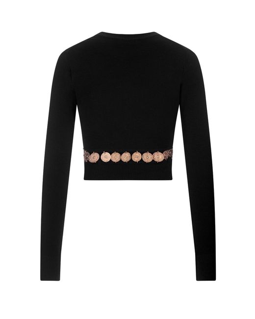 Rabanne Black Ribbed-Knit Stud Embellished Cropped Top